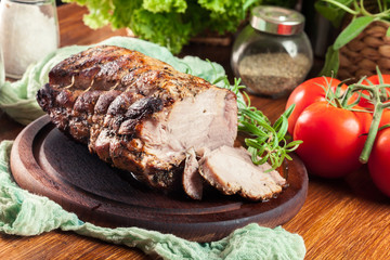 Roasted pork loin with herbs