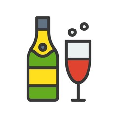 wine bottle and wine glass, Merry Christmas theme set, filled outline editable stroke pixel perfect icon