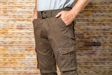 Model wearing cargo pants or cargo trousers