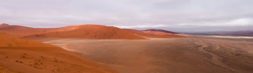 Fototapeta na wymiar Panoramic of Sossusflei sand dunes in Namibia