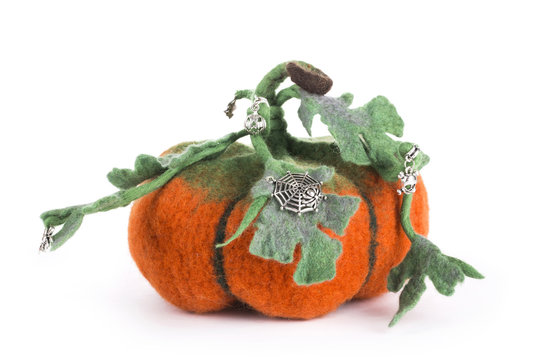 Pumpkin handmade from felted wool for celebration of Halloween