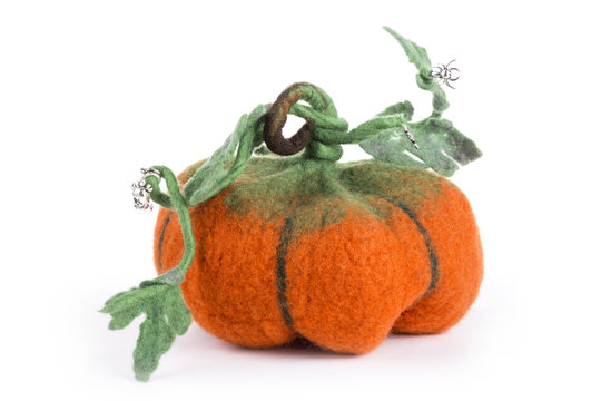 Pumpkin handmade from felted wool for celebration of Halloween