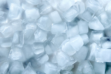 Close-up pattern of a clean ice cubes. Ingredient for a cold cocktail. Flat lay