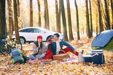 Happy family outdoor camping