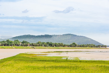 Fototapeta na wymiar Landscape nature large reservoir with sky and clouds,mountain background.Pa Sak Jolasid Dam Thailand.