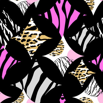 Abstract animal print in square shape. Wild animals seamless pattern. background texture. Modern abstract design for paper, cover, fabric, interior decor and other users