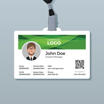 ID Card Design Template with Abstract Green Background