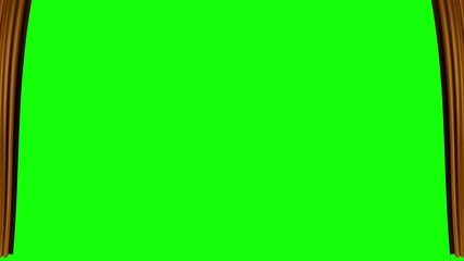 opening brown curtain with green background for product announcement or graphic resource for beginning movie