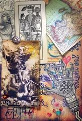Poster Mysterieuze, alchemistische en esoterische collages met tarotkaarten en astrologische symbolen © Rosario Rizzo