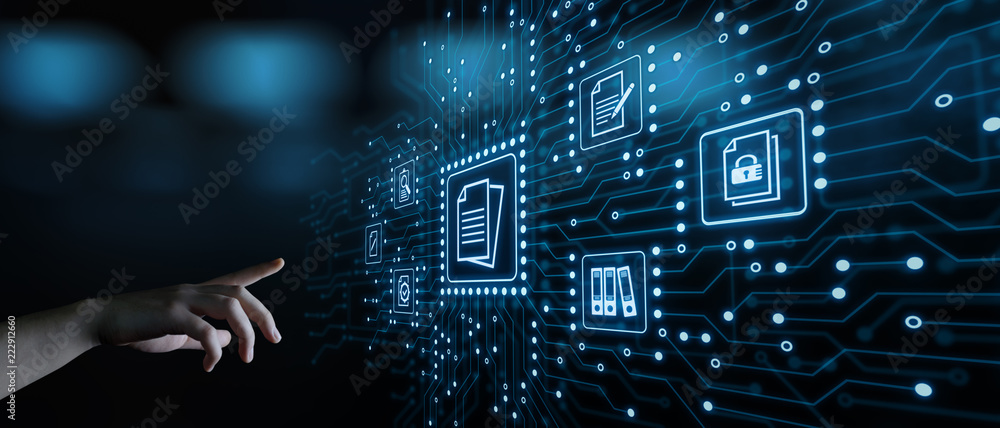 Poster document management data system business internet technology concept
