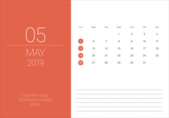 May 2019 desk calendar vector illustration