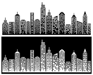 City skyline, building silhouette in night time, for flat