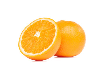 Close up fresh orange fruit isolated on white background
