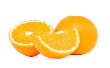 Close up fresh orange fruit slice isolated on white background.