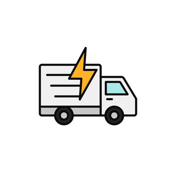 delivery truck flash lightning icon. fast shipment illustration. simple outline vector symbol design.