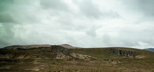 sandstone rock formation at Imata in Salinas and Aguada Blanca National Reservation, Arequipa, Peru