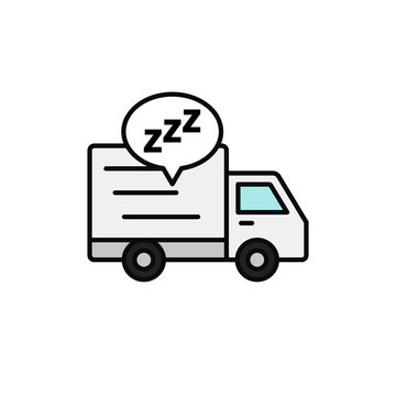 delivery truck sleep icon. shipment courier take a break illustration. simple outline vector symbol design.