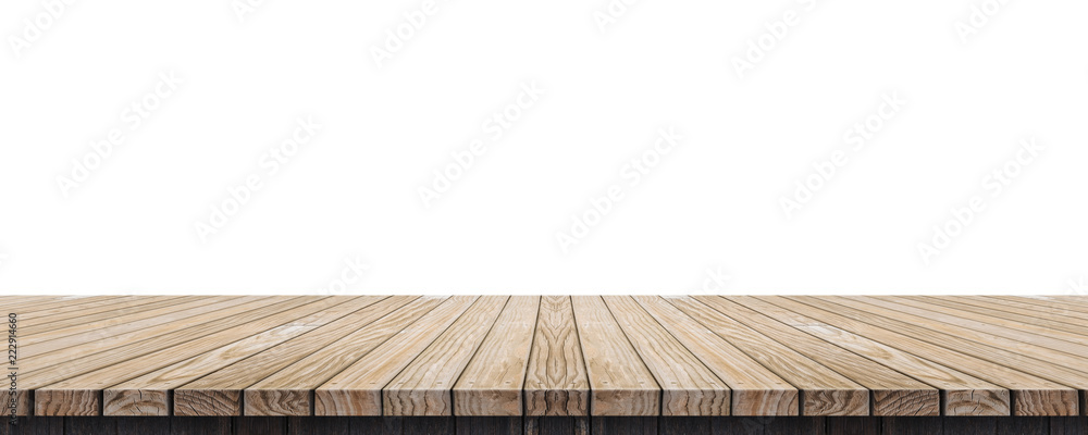 Leinwandbilder empty old grunge wood plank table top isolated on white background,use for display for montage of pr