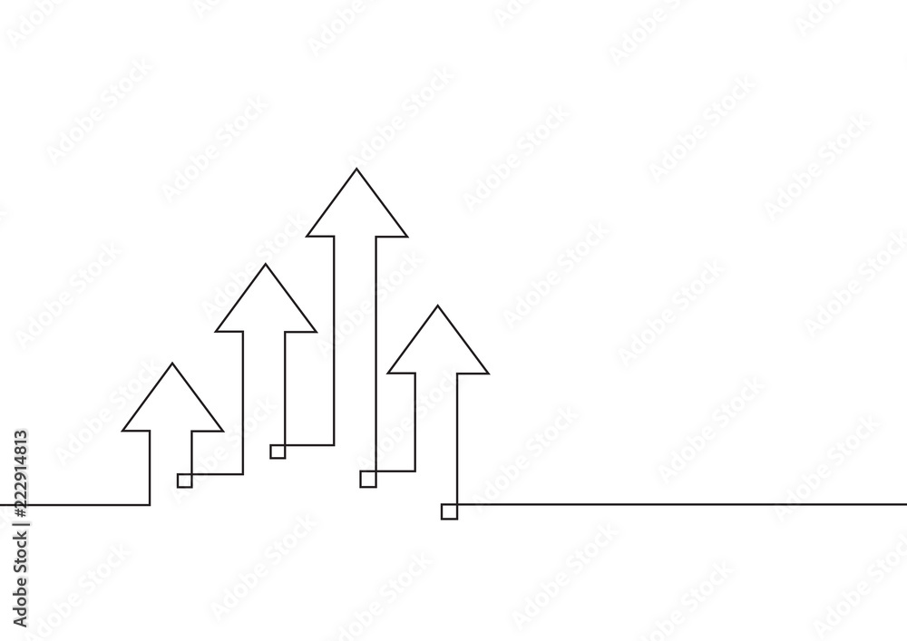 Wall mural Continuous line drawing of growth arrows. Business concept. Vector illustration