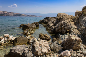 Fototapeta na wymiar Sea with rock cliff, island Krk, Croatia