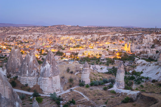 Cityscape of beautiful Göreme at Dusk, Turkey