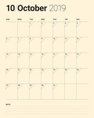 October 2019 desk calendar vector illustration
