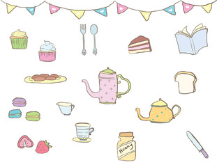 tea time drawing, doodle style, unique