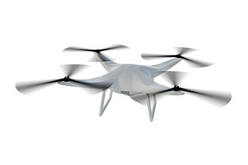 Flying drone isolated on white background