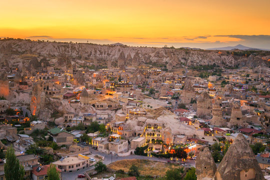 Cityscape of beautiful Göreme at Dusk, Turkey