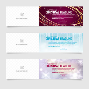 Collection of three web banners with abstract christmas background