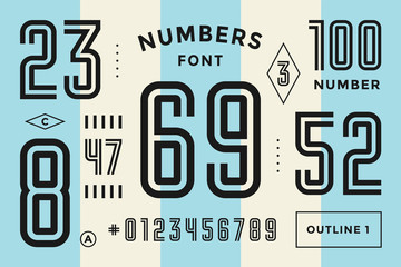 Numbers font. Sport font with numbers and numeric. Geometric regular condensed numbers. Strong industrial inline sport font for design, creative typographic, poster. Vector Illustration © foxysgraphic