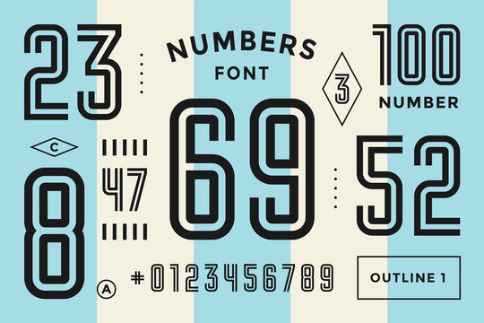 Numbers font. Sport font with numbers and numeric. Geometric regular condensed numbers. Strong industrial inline sport font for design, creative typographic, poster. Vector Illustration