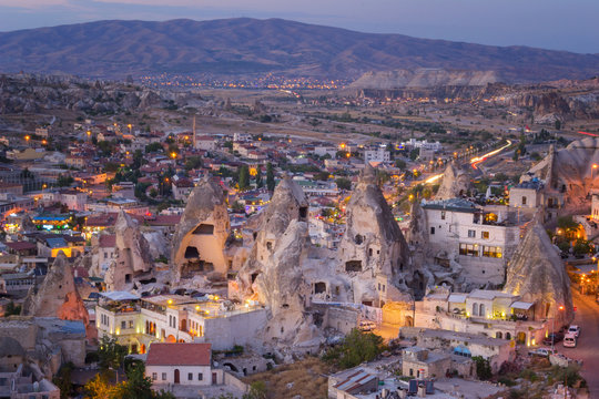 Cityscape of beautiful Göreme at Dusk, Turkey