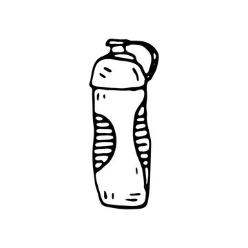 Hand Drawn Water Bottle Doodle. Sketch Sports Equipment And Simulators, Icon. Decoration Element. Isolated On White Background. Vector Illustration