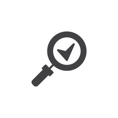 Magnifying glass with Check mark vector icon. filled flat sign for mobile concept and web design. review simple solid icon. Symbol, logo illustration. Pixel perfect vector graphics