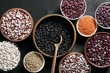 Various beans in bowls