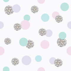 Glitter confetti polka dot seamless pattern background.