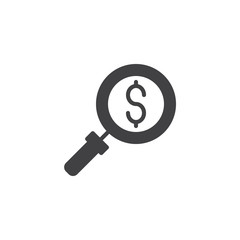 Search money vector icon. filled flat sign for mobile concept and web design. magnifying glass and dollar simple solid icon. Symbol, logo illustration. Pixel perfect vector graphics