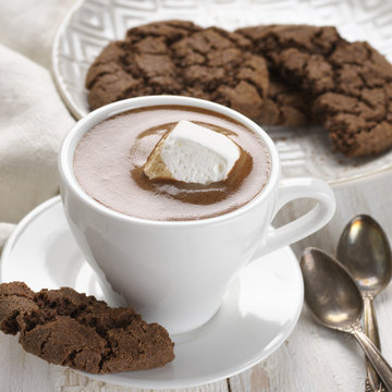 Hot chocolate and chocolate crinkle cookies