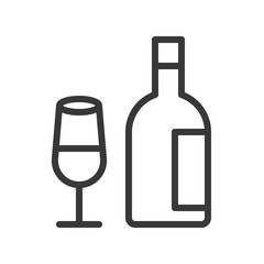 bottle and wine glass, Merry Christmas icon set, outline design editable stroke