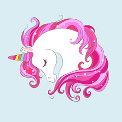 Obraz na płótnie Canvas White girl Unicorn with Pink hair and stars.
