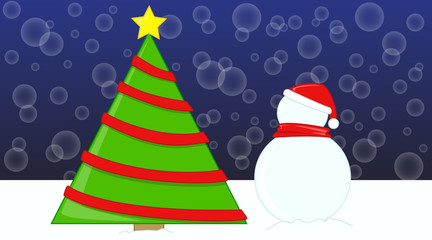 snowman and the christmas tree illustration
