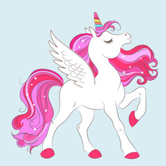 White girl Unicorn with Pink hair and stars.