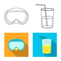 Isolated object of equipment and swimming sign. Collection of equipment and activity stock symbol for web.
