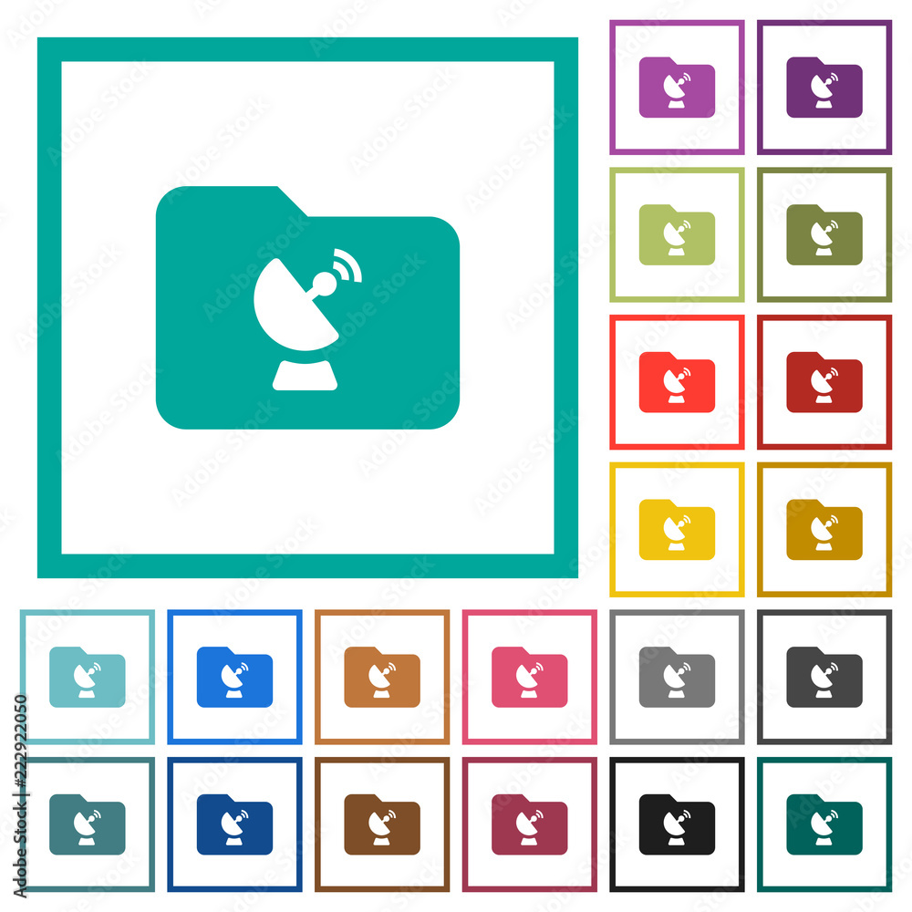 Poster remote folder flat color icons with quadrant frames
