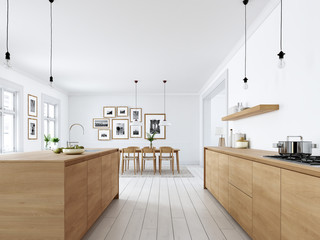 modern nordic kitchen in loft apartment. 3D rendering