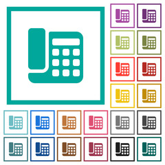 Office phone flat color icons with quadrant frames