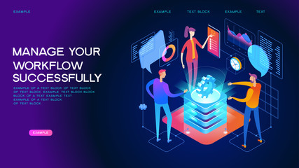 Business management isometric concept banner
