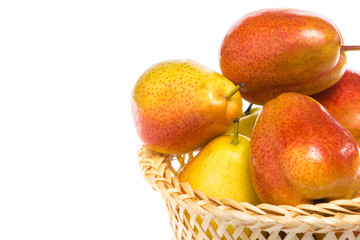 ripe red yellow pear fruits isolated on white background