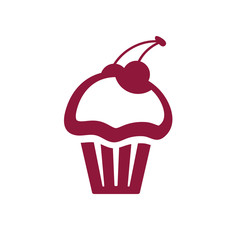 Sign of a cupcake with cherry on a white background. Muffin icon isolated